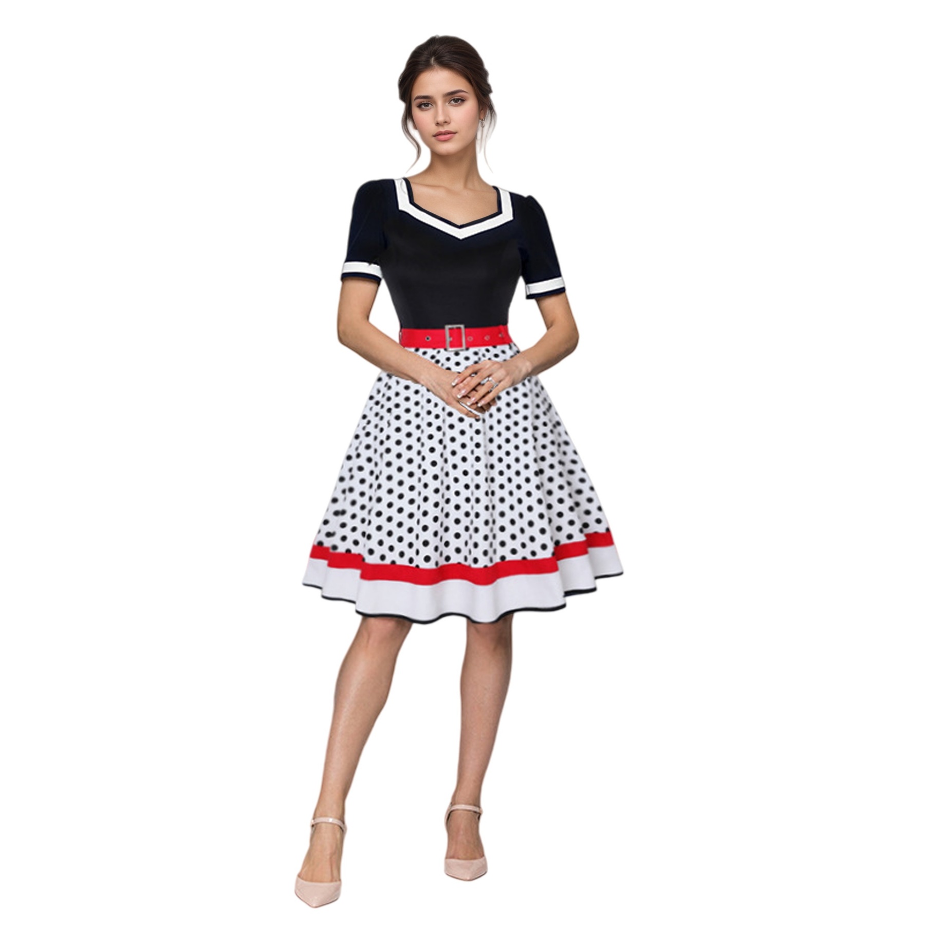 Vintage Inspired Polka Dot Swing Dress 50s Womens Retro Rockabilly Party Dress